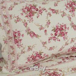 Beautiful Cotton Chic Green Pink Green Shabby Pink Red White Floral Quilt Set