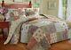 Beautiful Cozy Antique Vintage Country Green Pink Blue Patchwork Bedspread Set