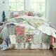 Beautiful Cozy Patchwork Country Cottage Pink Flower Rose Green Blue Quilt Set