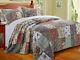 Beautiful Patchwork Green Ivory Pink Rose Blue Country Cottage Quilt Set King