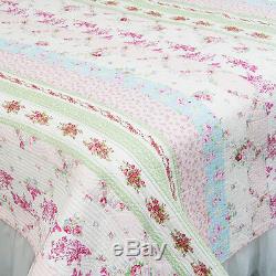Beautiful Purple Pink Blue Green White Soft Floral Cottage Flower Rose Quilt Set