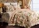 Beautiful Reversible Floral Antique Red Green Pink Ivory Rose Quilt Set King Sz