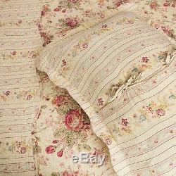 Beautiful Reversible Rose Flower Vintage Yellow Red Green Gold Pink Quilt Set
