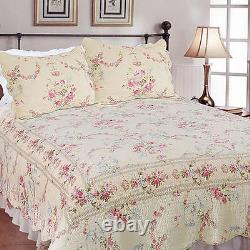Beautiful Romantic Antique Pink Rose Red Green Blue Ivory White Floral Quilt Set