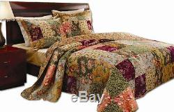 Beautiful XXXL Patchwork Green Pink Blue Red Vintage Rose Bedspread Quilt Set