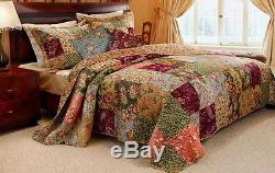Beautiful XXXL Patchwork Vintage Blue Pink Shabby Green Red Rose Floral Set King
