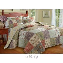 Beautiful XX Large Sage Green Blue Purple Red Pink Rose Bedspread Quilt Set King