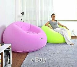 Benross 1 Person PVC Inflatable Flocked Travel Lazy Chair Pink Lime 105cm x 65cm