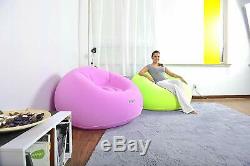 Benross 1 Person PVC Inflatable Flocked Travel Lazy Chair Pink Lime 105cm x 65cm