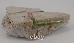 Bicolor Green&pink terminated tourmaline Crystals in feldspar from Afghan 122gm