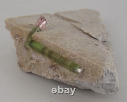 Bicolor Green&pink terminated tourmaline Crystals in feldspar from Afghan 122gm