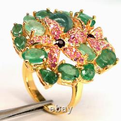 Big! Natural Pink Sapphire Green Emerald With Grandidierite Ring 925 Silver