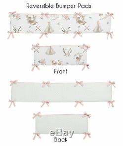 Blush Pink Mint Boho Watercolor Woodland Deer Floral 9p Baby Crib Bedding Set