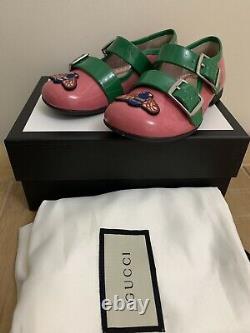 Bn Gucci Infant Pink & Green Twin Strap Bee Ballet Shoes Size 7.5 Uk