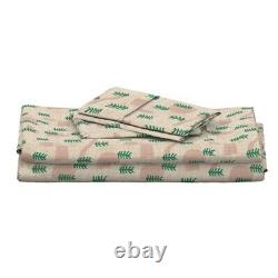 Boho Modern Minimalist Pink Green Leaf 100% Cotton Sateen Sheet Set by Roostery