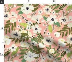 Botanical Flower Flowers Green Pink 100% Cotton Sateen Sheet Set by Roostery