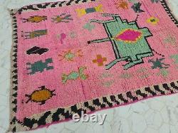 Boujaad Moroccan Vintage Handmade Rug 4'3x9'3 Berber Abstract Pink Green Rug