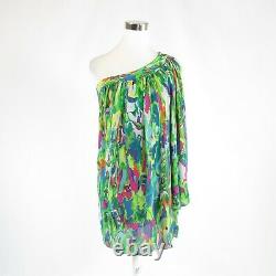 Bright green pink contrast print SINGLE DRESS one shoulder dress P NWT $285.00