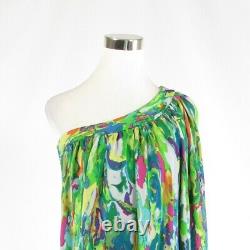 Bright green pink contrast print SINGLE DRESS one shoulder dress P NWT $285.00