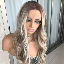 Brown Blonde Ombre Wig HD Front Lace Human Hair Blend Highlights Wavy Curly