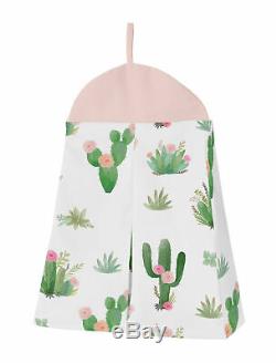 Bumperless Pink Green Boho Watercolor Cactus Floral Baby Girl Crib Bedding Set