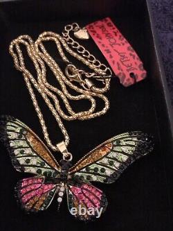 Butterfly Pendant Green Pink Green Amber And Black Crystals By Betsey Johnson #1