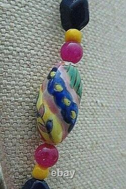 CERAMIC/Glass Lively Green/Pink/Blue 29, 73 cm. Mixed Media Bead Necklace, New