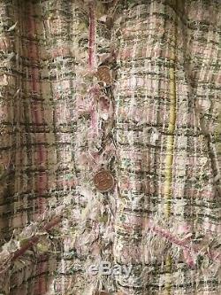 CHANEL 05P NEW MOST WANTED LESAGE TWEED PINK Green FRINGED JACKET FR38 $7K