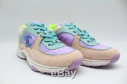 CHANEL Nylon Lambskin Suede Calfskin Sport Runner Sneaker Green/Purple/Pink 39