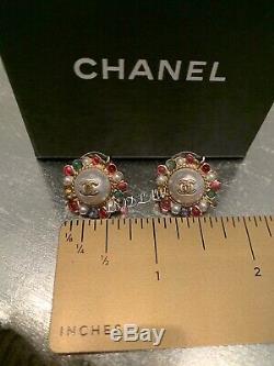 CHANEL Pearl Earrings 19S CC Studs Multicolor Pink Green Gold 2019 AB1320 Y47591