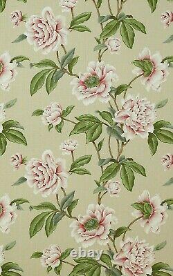 COLEFAX AND FOWLER CURTAIN FABRIC DESIGN Giselle 7.6 METRE PINK/GREEN 100% LINEN