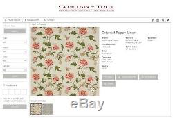 COLEFAX & FOWLER Oriental Poppy Pink Green Embroidered Linen Fabric F4111 BTY