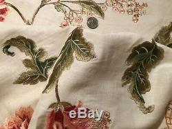 COLEFAX & FOWLER ‘Oriental Poppy’ Pink Green Embroidered Linen Fabric F4111  BTY 