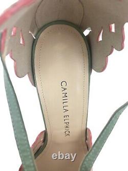 Camilla Elphick Leather Floral Cut Out Pink Green D'orsay Stiletto Heels 38/7.5