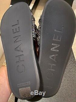 Chanel Mules Slides Grn/navy/pink 38 New