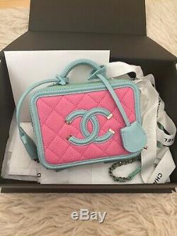 Chanel Pink, Green and Blue Caviar Mini Filigree Vanity Case Bag