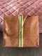Clare V Simple Tote Miel With Pink Green Yellow Stripe