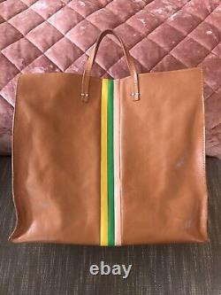 Clare V Simple Tote Miel With Pink Green Yellow Stripe