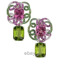 Classic Transparent Pink Sapphire With Green Tsavorite & White CZ Dangle Earring