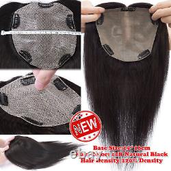 Clip in Remy Human Hair Topper Toupee Silk Lace Base Women Top Hairpiece Wigs US