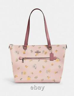 Coach Womens Gallery Tote Bag Pink Green Dandelion Floral Pockets Zipper New