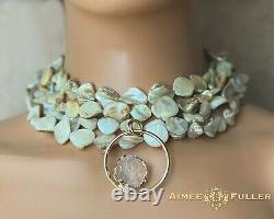 Color Explosion Pink Lime Green Aqua Blue Chunky Coin Pearl Statement Necklace