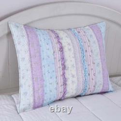 Cottage Country Blue Lavender Pink Green Purple Lilac Ruffle Lace Soft Quilt Set