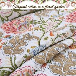 Cozy Cottage Chic Tropical Pink Brown Red Blue Green Beach Palm Leaf Quilt Set