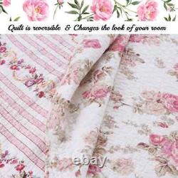 Cozy Cottage Shabby Chic Country Pink Green Red Ivory White Rose Leaf Quilt Set