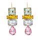 Crystal Glass Pink Green Yellow Square Drop Geometric Earrings Zara Style