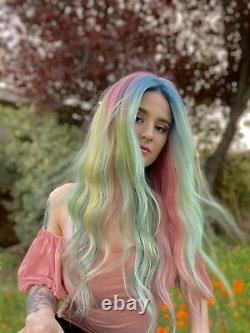Custom Colored 100% Human Hair Wig Multicolor Blue, Pink, Green, Purple Melt