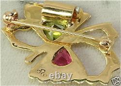 Custom Made 18k Gold Pink Green Tourmaline Pin Pendant