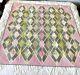 Custom Published Quilt Argyle Handmade Diane Nagle Coa Pink Gray Green Bedspread