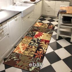 Custom Size Stair Hallway Runner Rug Rubber Back Non Skid Brown Floral Boxes